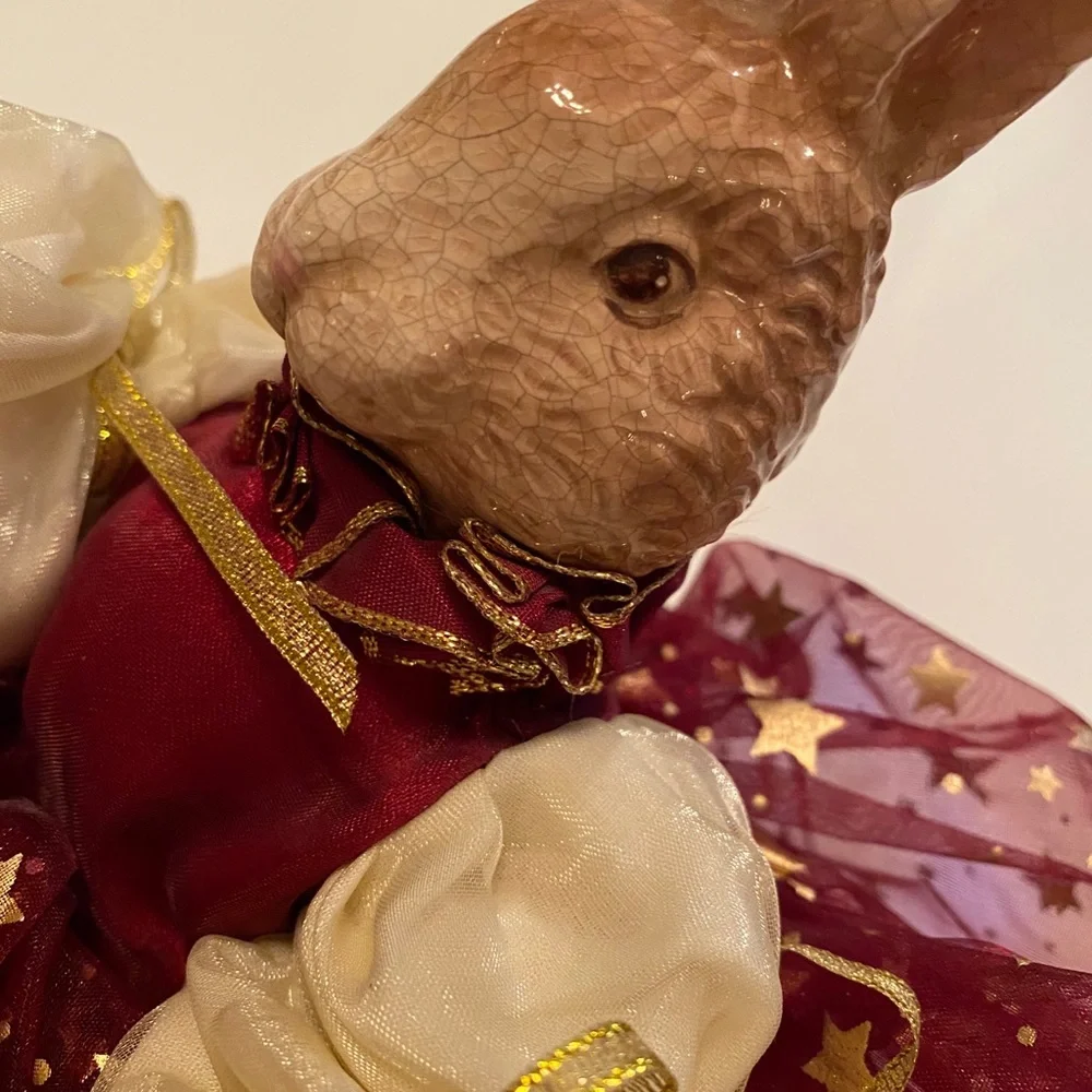Luxury Rabbit Handcrafted Vintage Porcelain Head Bunny Décor Burgundy Gold